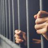 Hands grip prison bars in dim lighting, symbolizing incarceration and confinement.
