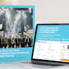 Personify Group marketing materials showing a trade show ROI guide next to a laptop displaying a Personify Group software screenshot.