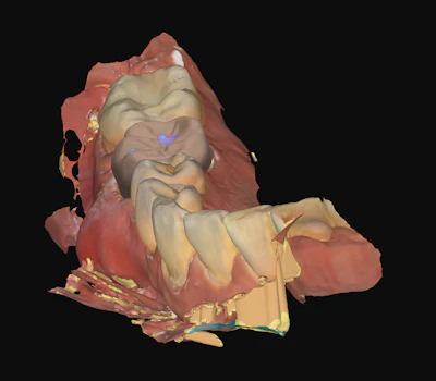3D rendered terracotta-colored sculptural figure with expressive facial features and draped clothing against black background